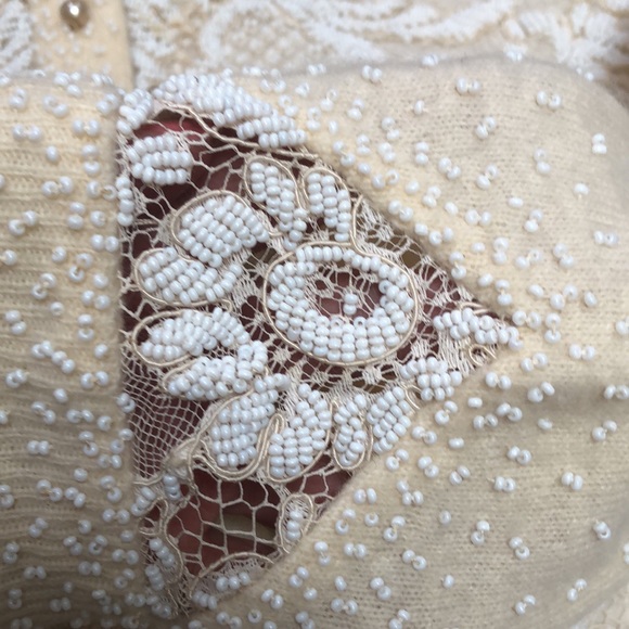 Mid Century Angora and Wool Boutique Sweater With Lace and Beaded Embellishment - Picture 5 of 7